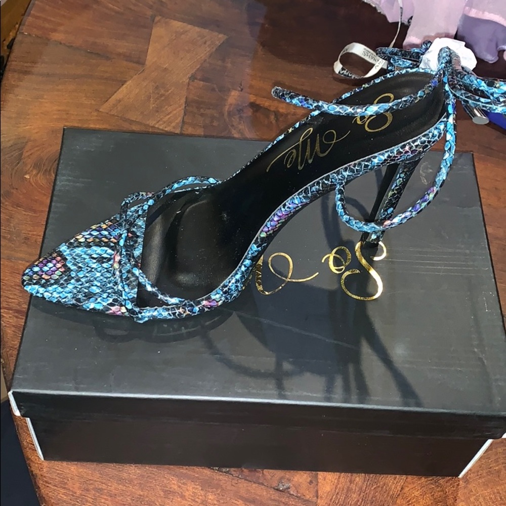 Blue snake skin heels